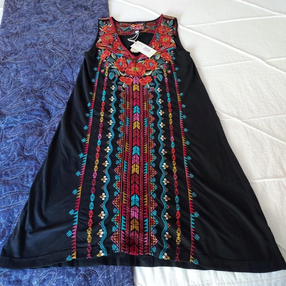 NWT Johnny Was Ornella Yoke Tank Tunic, black, XS